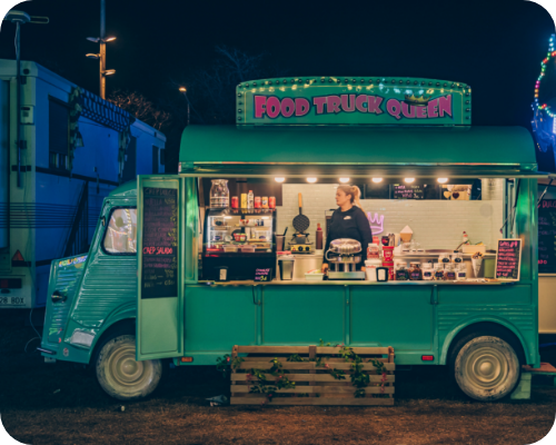 Nighttime food truck with neon lights